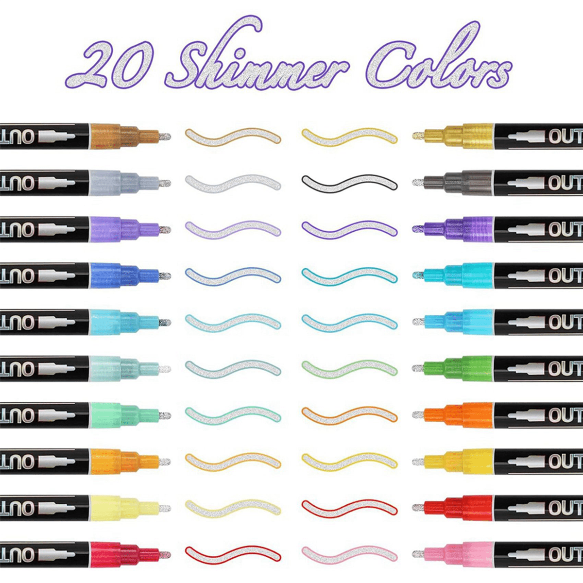 2X Shimmer Markers Doodle Outline Dazzles 20 Colors Metallic Double Line Glitter Pen Set Super Sparkle Dazzlers