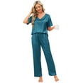 thumbnail image 5 of Womens Satin Pajama Sets Short Sleeve Silk Pajamas with Pants V-Neck Satin Sleepwear Set for Women 2 Piece Soft Pajama Loungewear Sets for Females, S-XXL, 5 of 11