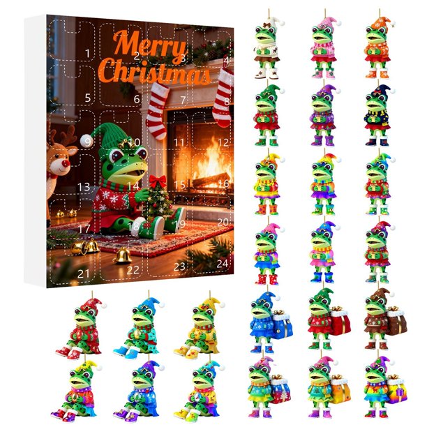 Calendario de Llegada de Ranas Navideñas 2D | Decoración Acrílica para Cuenta Regresiva | Calendario de Adviento Festivo Interactivo para Niños y Familias | Idea de Regalo de Decoración Navideña Reut