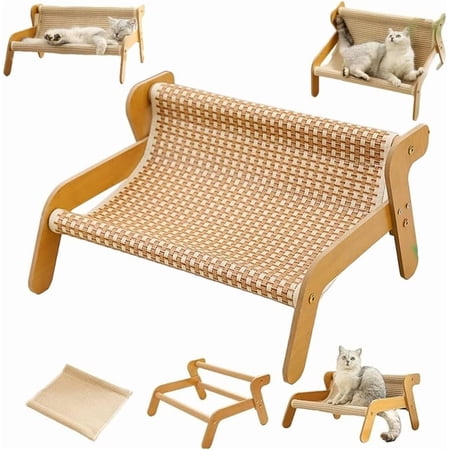 Cat Rocking Chair with Built-In Sisal Scratcher Multi-Use Elevated Wavy Lounger for Play and Comfort Stylish Modern Pet Furniture Daily Rest Playtime Scratching Fun