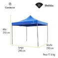 thumbnail image 2 of Toldo Tipo Carpa GARDECOR 3x3m Impermeable Plegable Azul TOLD-01, 2 of 7
