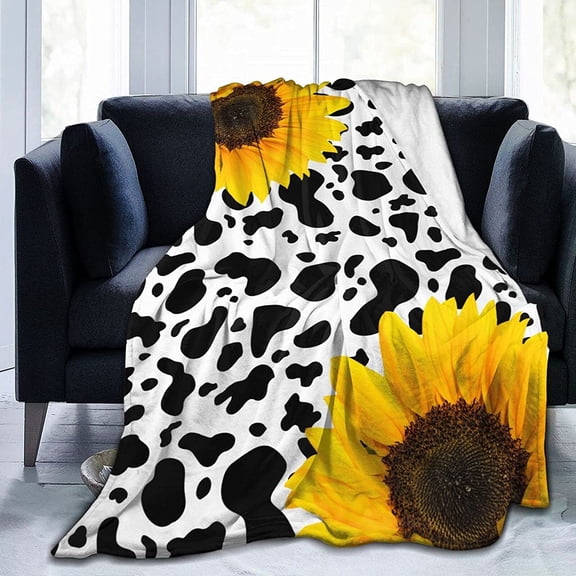 LHSHID Cow Print Sunflower Flannel Fleece Blanket Ultra Soft Cozy Plush Blanket Air Conditioning Blanket Throw Blanket Microfiber Blankets for Bed Couch Chair Car Living