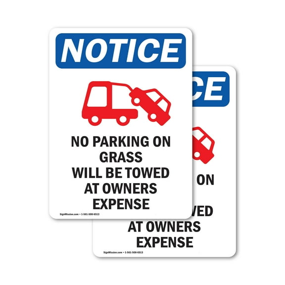 (2 Pack) No Parking On Grass Sign