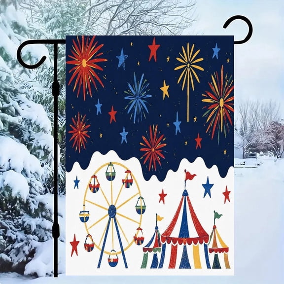 RKSupls Patriotic Linen Double Sided Garden Flag, Independence Day Themed Yard Decor, Abstract Fireworks Outdoor Banner for Holiday Lawn