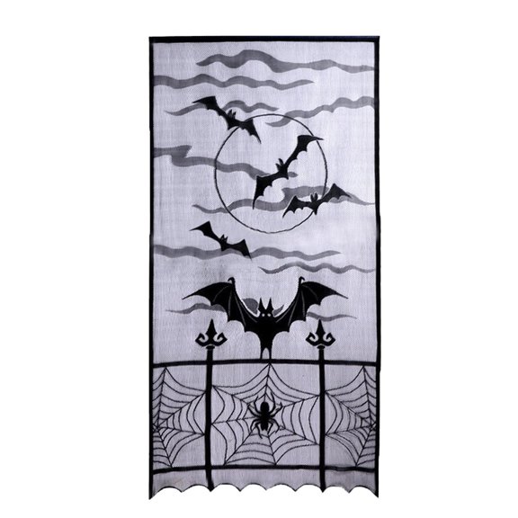 Halloween Curtains, Spider Web Bats Curtains,Black Lace Door Curtain Panel Decor for Halloween Window Decoration,Halloween Bats Curtains Lace Festival Window Door Decor