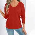 thumbnail image 4 of Royisotas Womens Pullover Sweaters Checkered Orange Winter V Neck Long Sleeve Sweater Tops for Ladies, 4 of 6