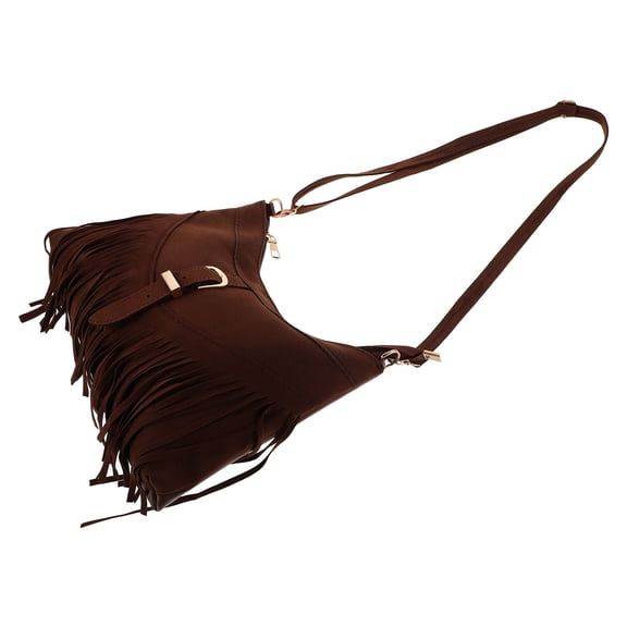 ELAYARD Ethnic Boho Suede Crossbody Bag with Fringe and Woven Texture for Everyday Carry