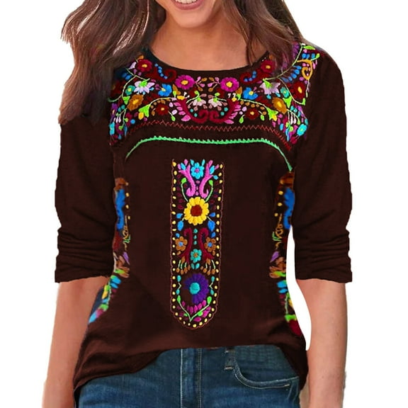 Women Summer Tops Women Fashion Boho Print Long Sleeve Shirt Splice Loose Tops Camp Shirt plus Size Winter Shirts Lady Workout Short Misses T Flannel Coat Long Sleeve Running XL