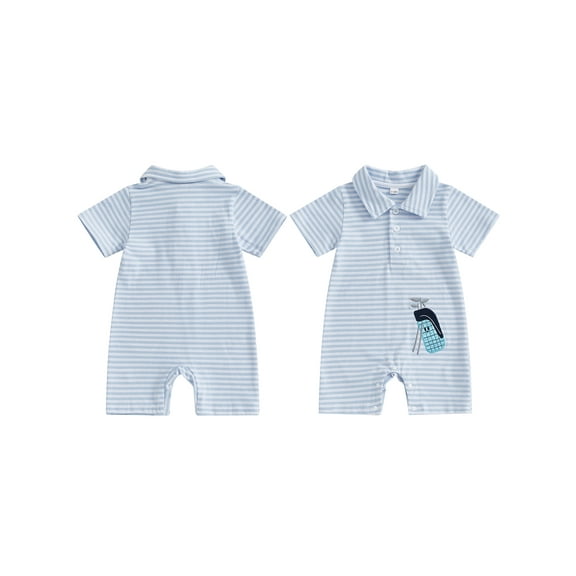 Suealasg Baby Boys Jumpsuit, Short Sleeve Stripes Embroidery Summer Romper Clothes for Casual Daily