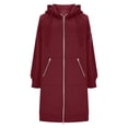 thumbnail image 6 of Domzest Zip Up Hoodie Women 2026 Fall Casual Long Tunic Sweatshirts Oversized Hooded Jacket Coat With Zipper Pockets Wine S, 6 of 6