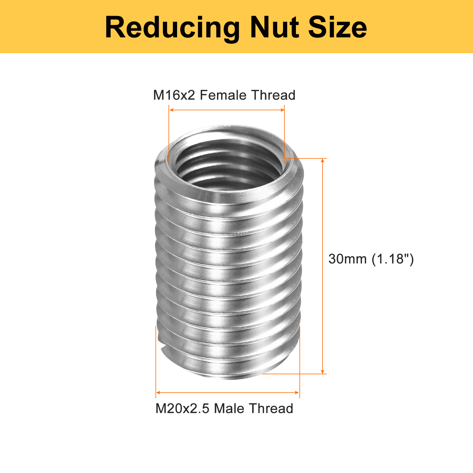 Uxcell 6pcs Thread Repair Inserts M20 x 2.5 Male to M16 x 2 Female Thread 30mm Long Stainless Steel Reducing Nuts Metric Self Tapping Sleeves