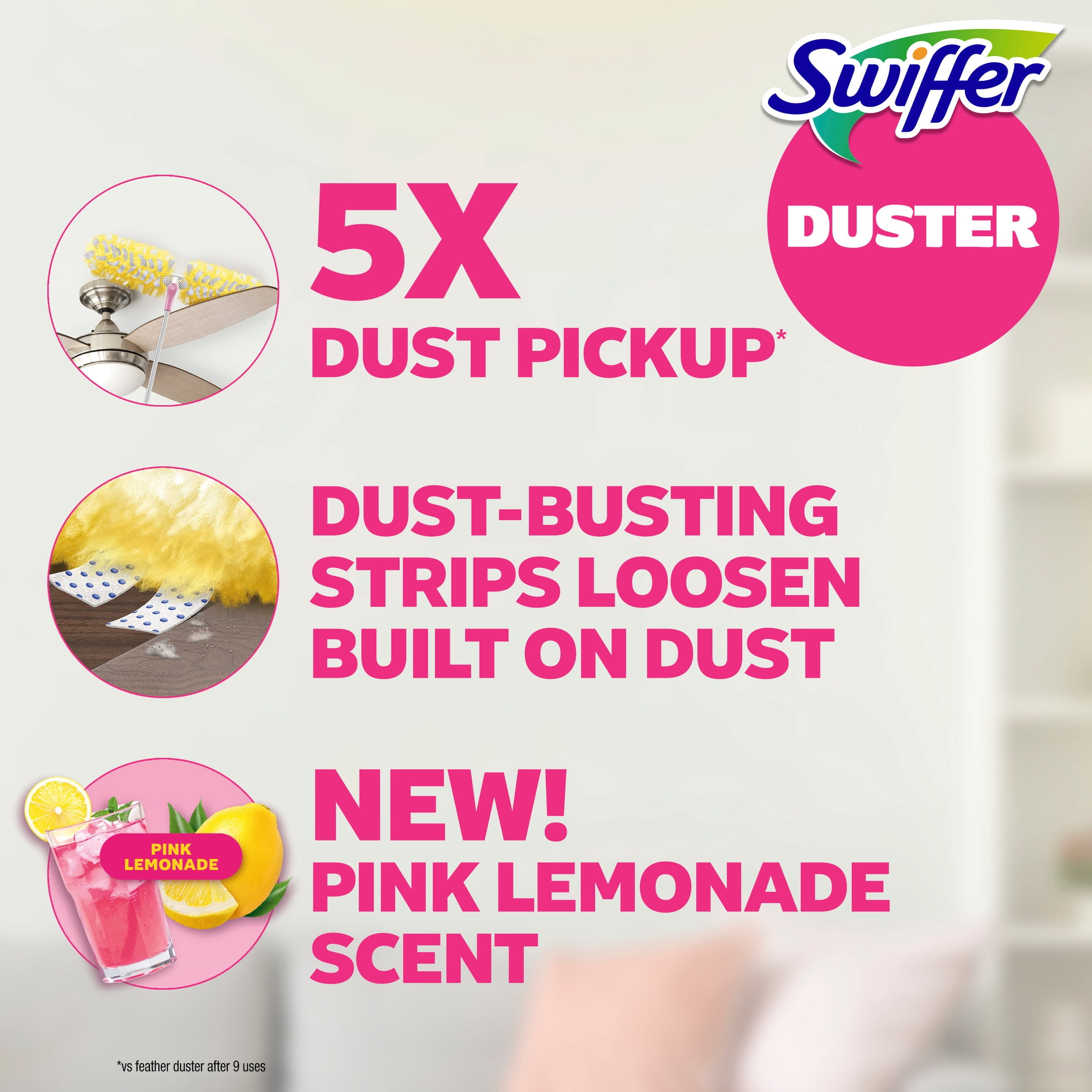 Swiffer Pink Limited Edition Duster Kit with 6 ft Super Extendable Handle, Heavy Duty Starter Kit with 8 Refills, Pink Lemonade Scent