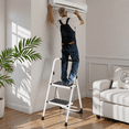thumbnail image 3 of 2 Step Ladder, Folding Step Stool with Anti-Slip and Wide Pedal, Lightweight Stepladder with Handrails, Portable for Kitchen, Household, 330LBS, White, 3 of 9