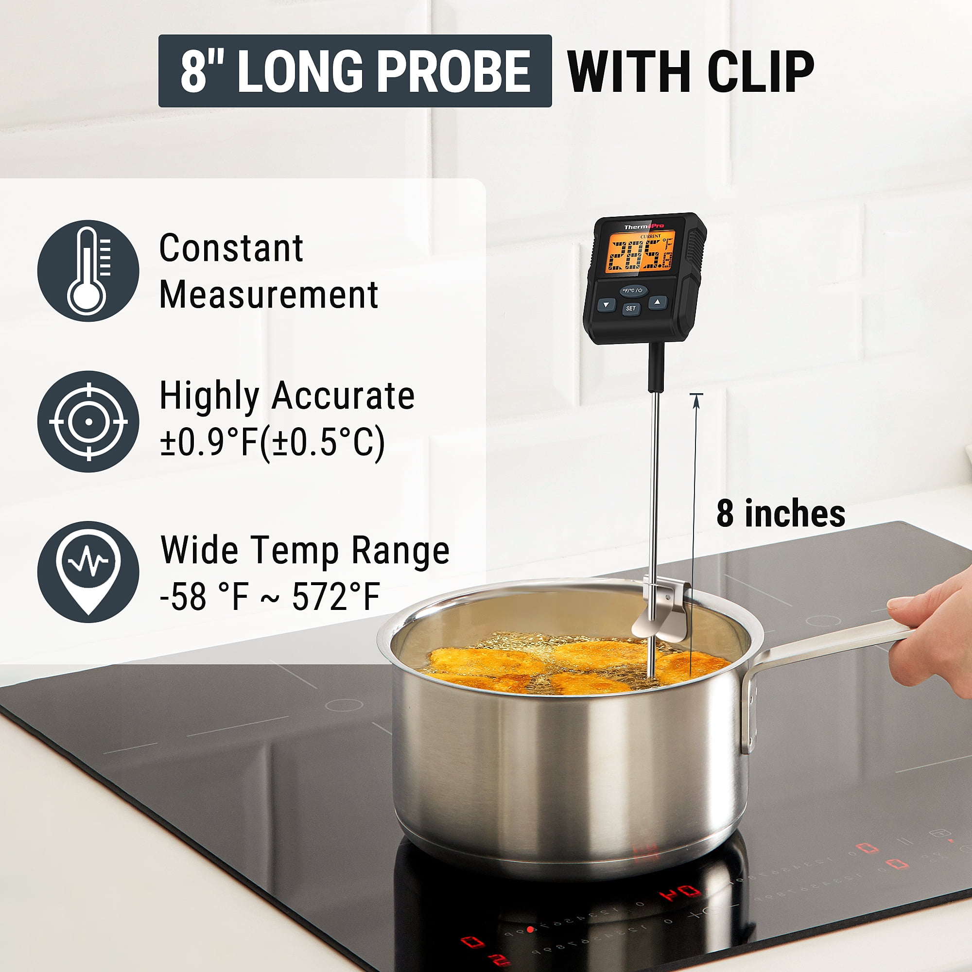 ThermoPro TP511W Waterproof Digital Candy Thermometer Programmable with Pot Clip for Deep Frying and Candy Making