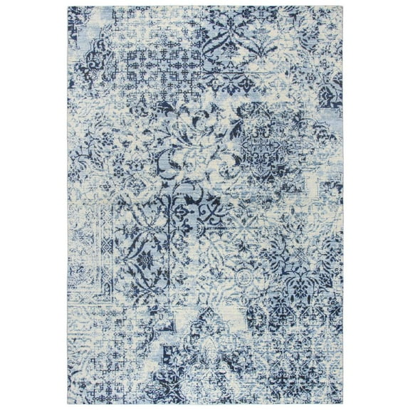 Alora Decor Swagger 6'7" x 9'6" Distress Patchwork Ivory/Blue/Dk Blue Area Rug