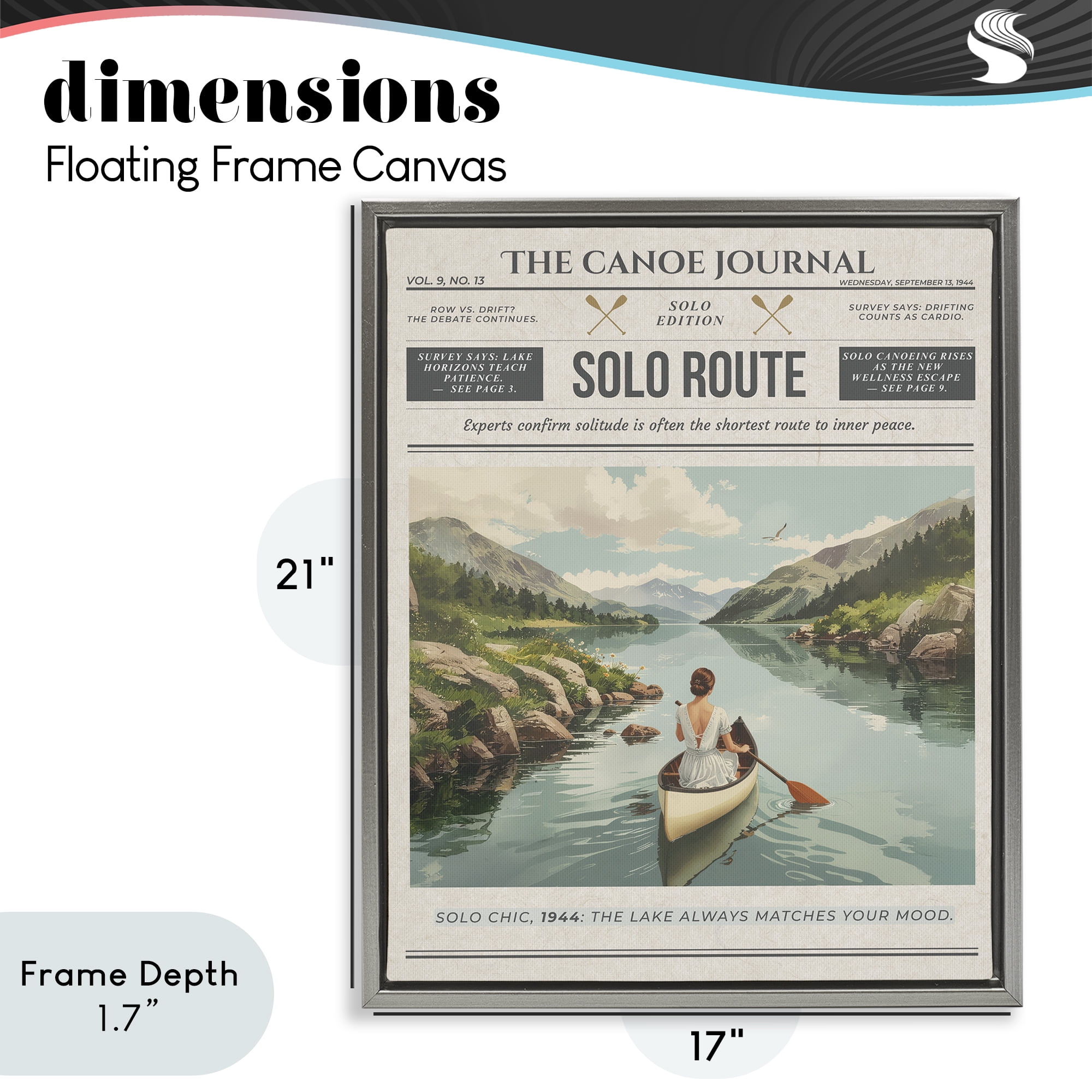 Stupell Industries Canoe Journal Newspaper Gray Framed Floater Canvas Wall Art, design by A Barefoot Stylist