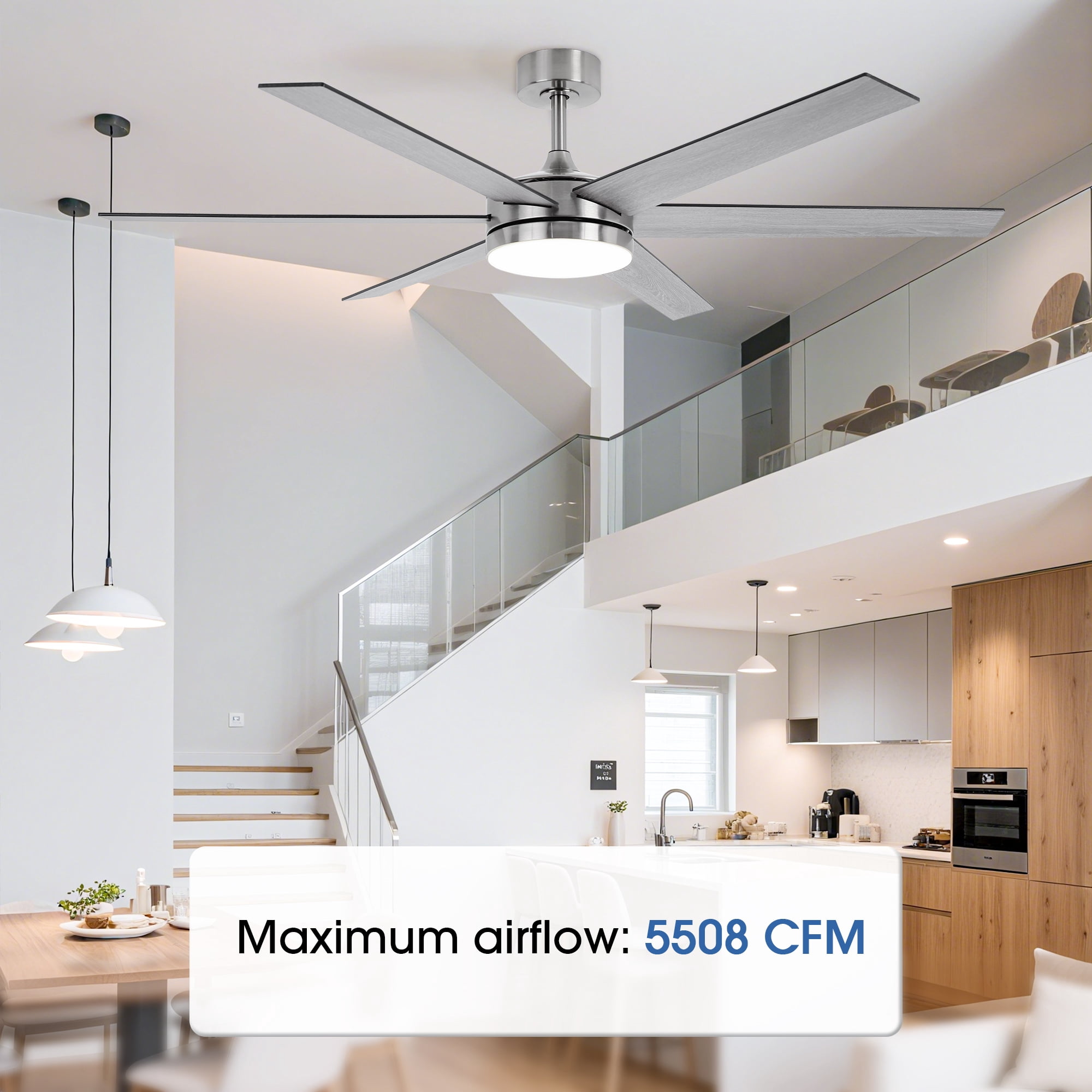 Vaczon 60" Industrial Satin Nickel Smart Ceiling Fan with Dimmable LED Light and Remote
