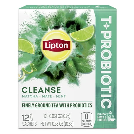 Lipton Probiotic Cleanse Powdered Matcha Tea Sachets Herbal Tea, Mint, Caffeine-Free, Tea Bags 12 Ct
