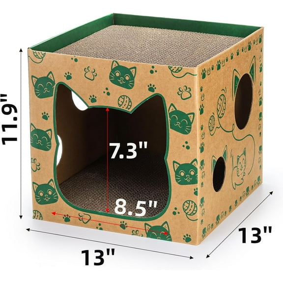 2 Pack Cardboard  Houses with Scratching Pads, Cute Kitten Hideaway Cave,   House for Indoor Cats, Dog Bed Alternative