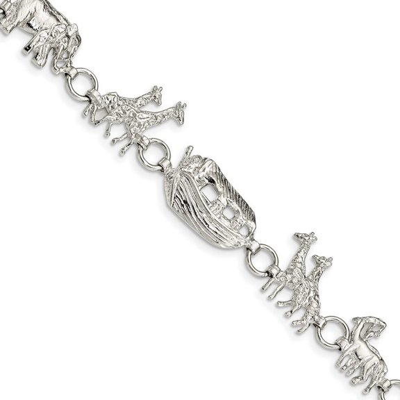 925 Sterling Silver Solid Polished Noahs Ark Bracelet 7 Inch Lobster Claw Link Bracelet for Women
