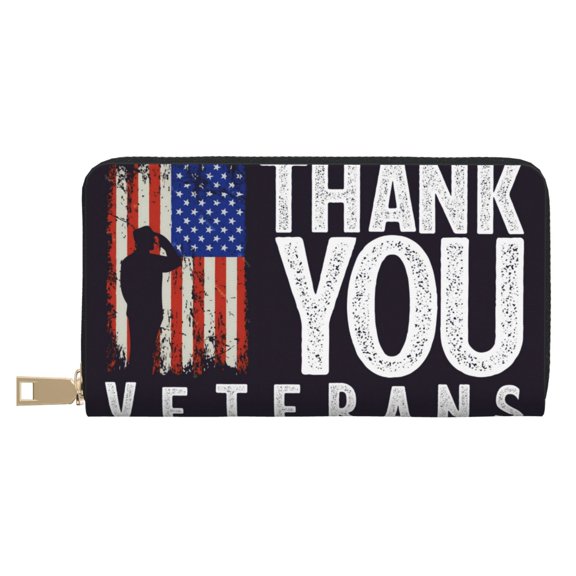 Leather Thin Slim Wallets for Women Men - Veterans Day2 Clutch Card Wallet for Women Men with Zipper