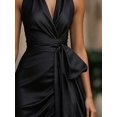 thumbnail image 3 of Womens Elegant Black Satin Halter High-Low Ruffle Evening Gown, 3 of 5