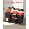 thumbnail image 3 of KFFKFF 2-Tier Laundry Sorter with Metal Frame and Wooden Top, Rolling Organizer with 3 Compartments, Ladder Shelves, and Durable 600D Oxford Fabric Bags for Dirty Clothes, 3 of 9
