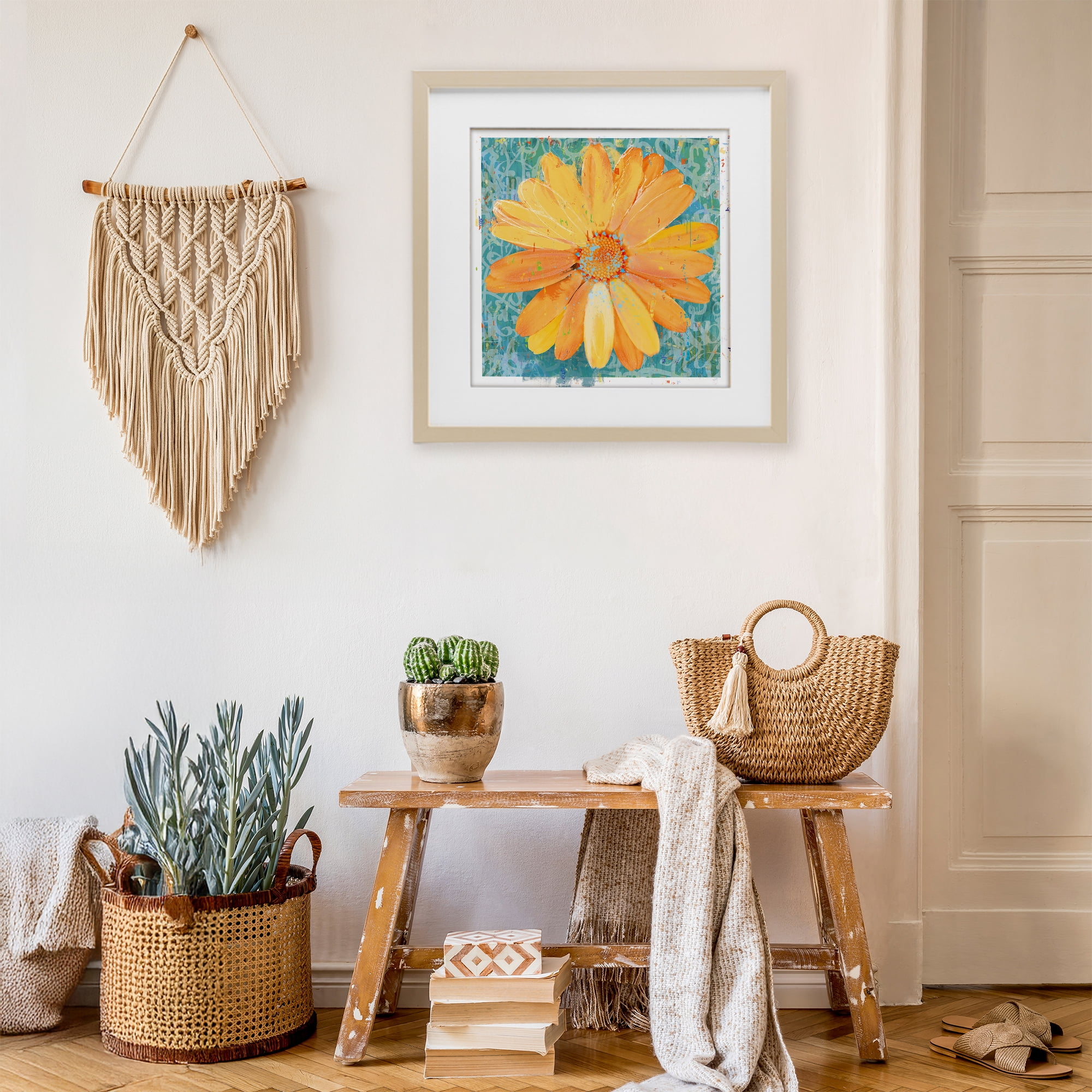 Stupell Industries Urban Daisy over Graffiti Birch Framed Print Under Glass, design by Porter Hastings