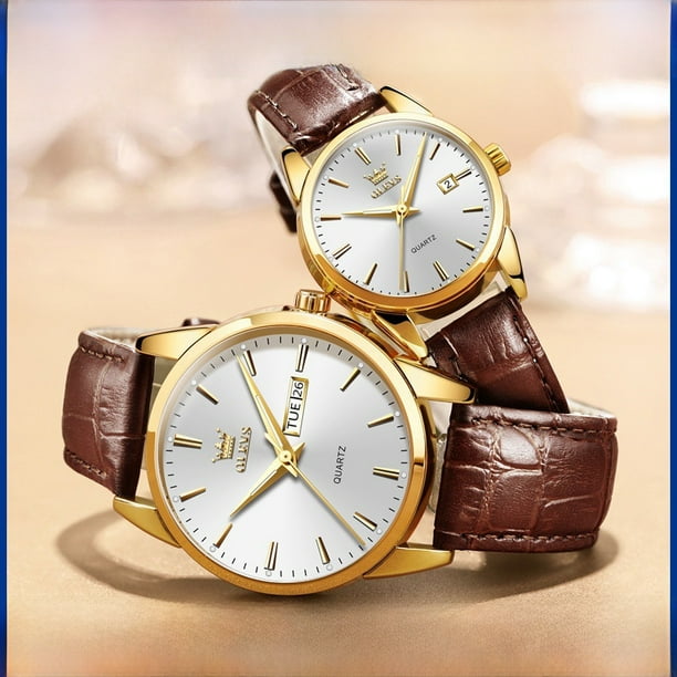Reloj de pareja resistente al agua con doble calendario, reloj no mecánico, reloj de mujer