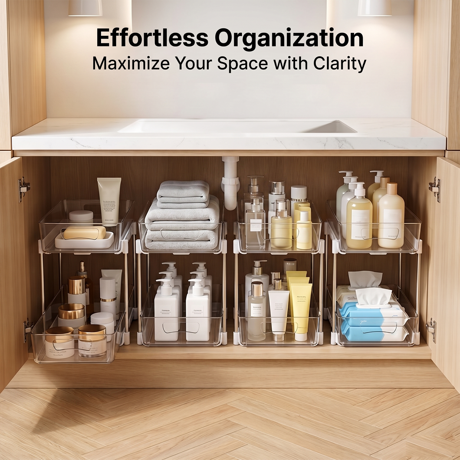 TAIMASI 4-Pack 2-Tier Under Sink Organizers, White photo 4