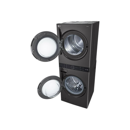 LG - 4.5 Cu. Ft. HE Smart Front Load Washer and 7.4 Cu. Ft. Gas Dryer WashTower with Steam and Built-In Intelligence - Black Steel