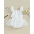 thumbnail image 5 of FEORJGP Toddler Girl Summer Romper Infant Baby Cute Sleeveless Jumpsuit Dress Tie Knot Front Pleated Bodysuit Dress Square Neck Romper Newborn Princess Tulle Dress Cute Soft for Kids, 5 of 9