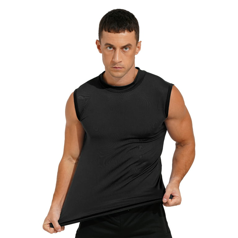DPOIS Men's Compression Mock Neck Sleeveless Muscle T-Shirt Athletic  Workout Fitness Sports Tops Black M 