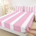 thumbnail image 5 of Castle Fairy Tribal Thin Vertical Stripe Bed Sheets 4-Piece,Minimalism Wide Band Full Size Sheets,Pink White,1 Flat Sheet, 1 Fitted Sheet and 2 Pillowcases, 5 of 7