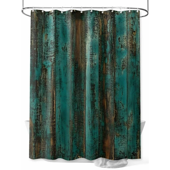 Fsddascl Teal Brown Plank Shower Curtain Set - 72" x 78" Washable Bathtub Curtain with 12 Hooks, Vintage Chic Shabby Wooden Grain Waterproof Fabric Stall Shower Curtains for Bathroom/Bathtub Décor