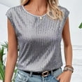 thumbnail image 5 of Womens Fashion Tees Tops Glitter Sequin Cap Sleeve Casual Crew Neck Sleeveless Summer Outfits Clothes 2026 Gray, 5 of 9