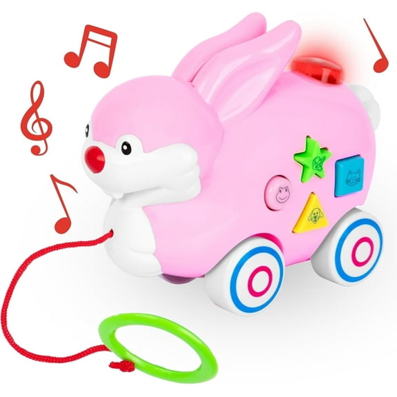ArtCreativity Bunny Pull Toy – Interactive Musical Toy with Lights, 4 Animal Sounds, Shapes & Colors, Educational Toddler Toy Ages 1-3