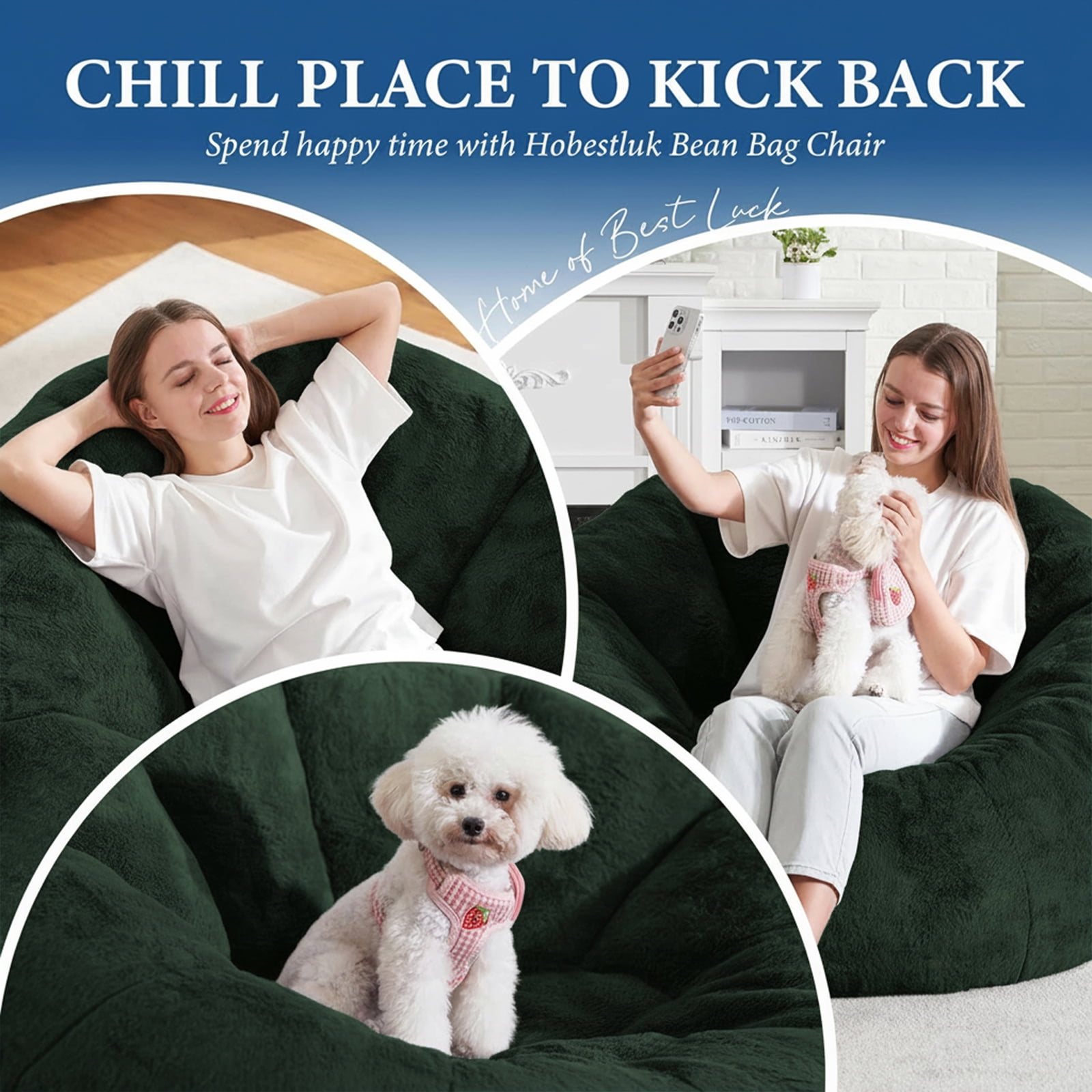 Large Bean Bag Chair for Adults, Oversized Memory Foam Beanbag Sofa with Soft Ice Flower Velvet Cover for Reading, Gaming & Relaxing (Green)