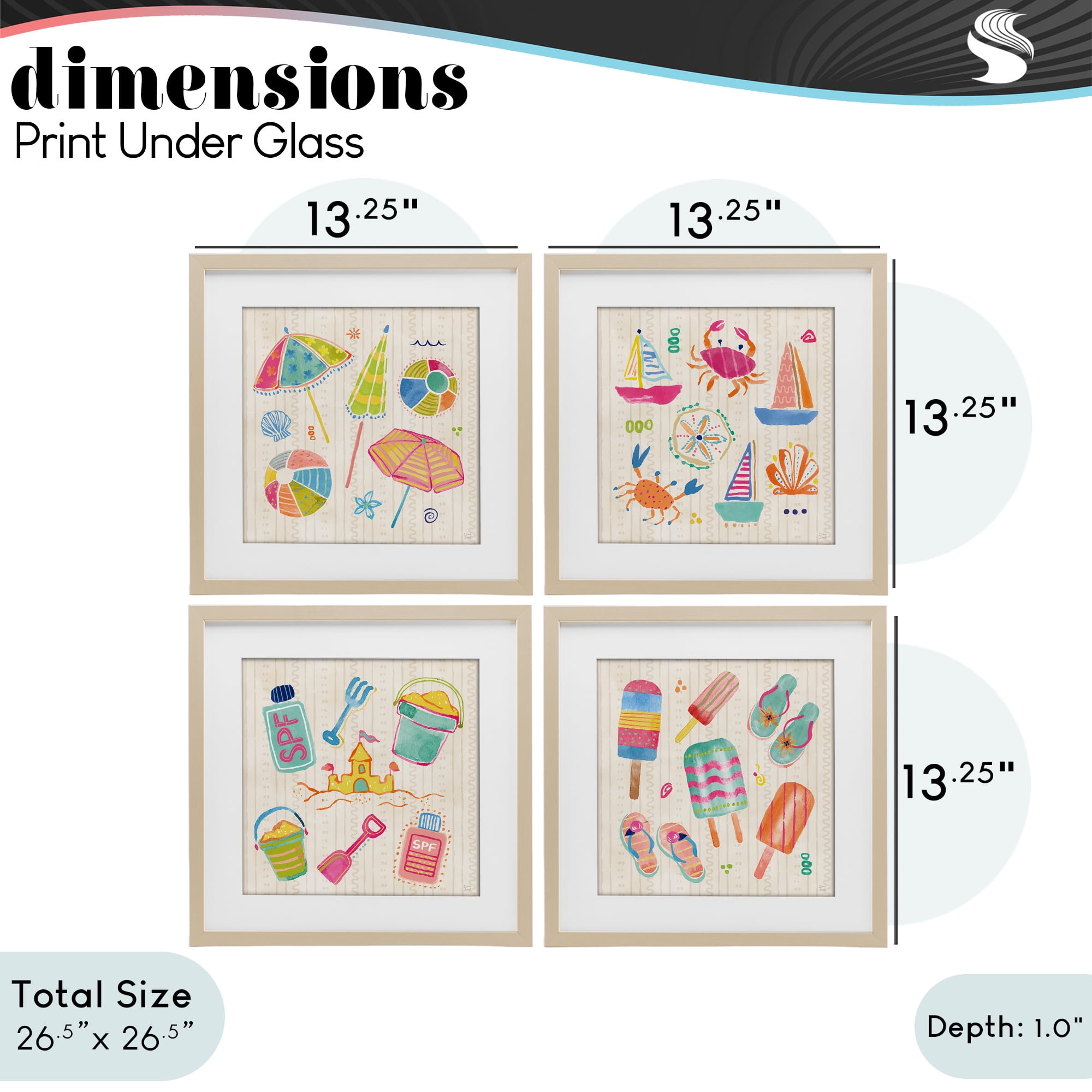 Stupell Industries Beach & Boats Collection 4 Piece Birch Framed Print Under Glass Set, design by Dina June