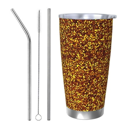 

Qekee Golden Glitter Print 20OZ Car Cup Stainless Steel Vacuum Insulated Tumbler Tumbler Cup With Lid And Straw Travel Coffee Mug-Straw Three-piece Set