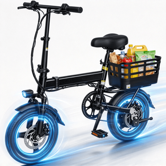 OwnGold 14" Folding Electric Bicycles for Adults with Basket,500W Peak Motor,20 MPH 20 Miles,432WH Battery,Commuter Electric Bike Mini Ebike ,Portable Design,UL2849