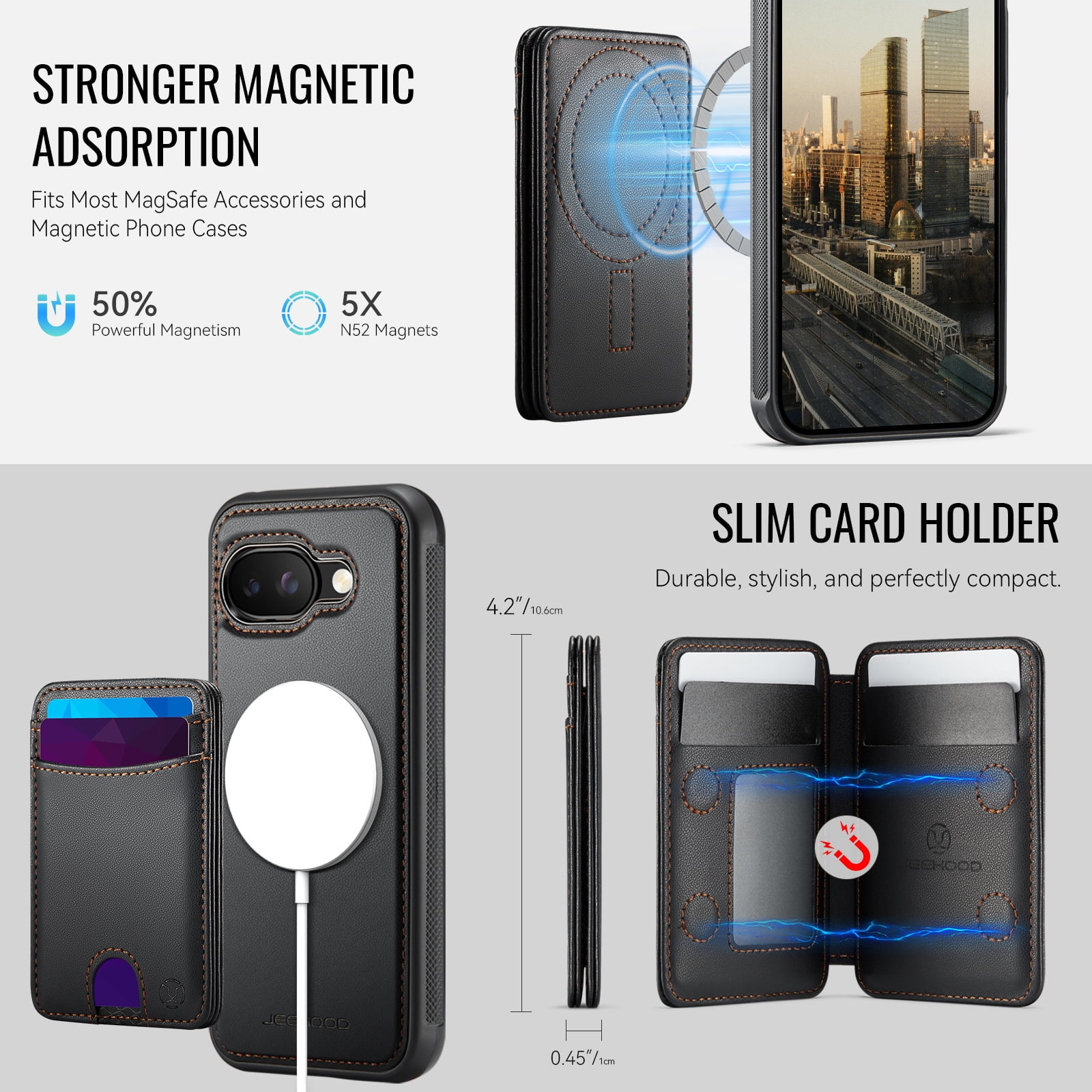 For Google Pixel 10A Phone Case,2-in-1 Magnetic Removable Flip Card Holder,Compatible With Mag-Safe,Anti-Scratch PU Leather,With Card Slots,Kickstand,Shockproof Durable Phone Case,Black