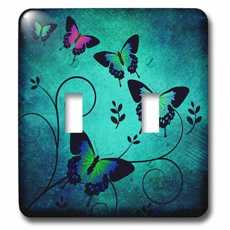 Butterfly Light Switch - 3dRose Fantasy Art of Butterfly Insect with Blue Green Background - Double Toggle Switch