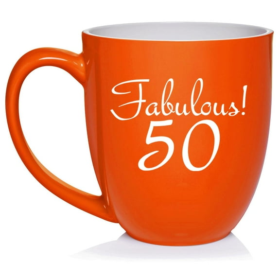 Fabulous 50 50th Birthday Gift Ceramic Coffee Mug Tea Cup Gift for Her, Friend, Coworker, Wife (16oz Orange)