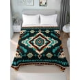 thumbnail image 2 of King Size Flat Sheet Only, Southwestern Green Soft Brushed Microfiber Bed Sheets, Boho Vintage Ethnic Geometric Hotel Quality Breathable Bedding Top Sheet, Easy Care, 105"x98", 2 of 9