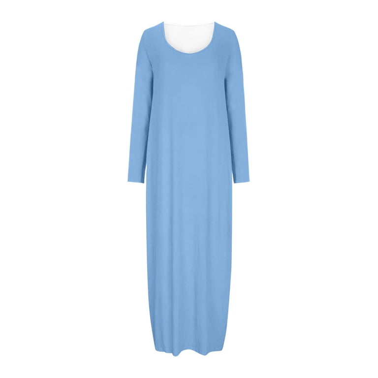 Vetsdori Womens Long Sleeve Maxi Dresses Gowns Party Dresses Crew Neck,Long Semi Formal Lightweight Plain Dress for Ladies Evening Gown, Women's, Size