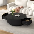 thumbnail image 5 of Atumcto Modern Farmhouse Round Coffee Table with Storage Drawers, Fluted Center Table with Gold Handles for Living Room, Black, 5 of 10