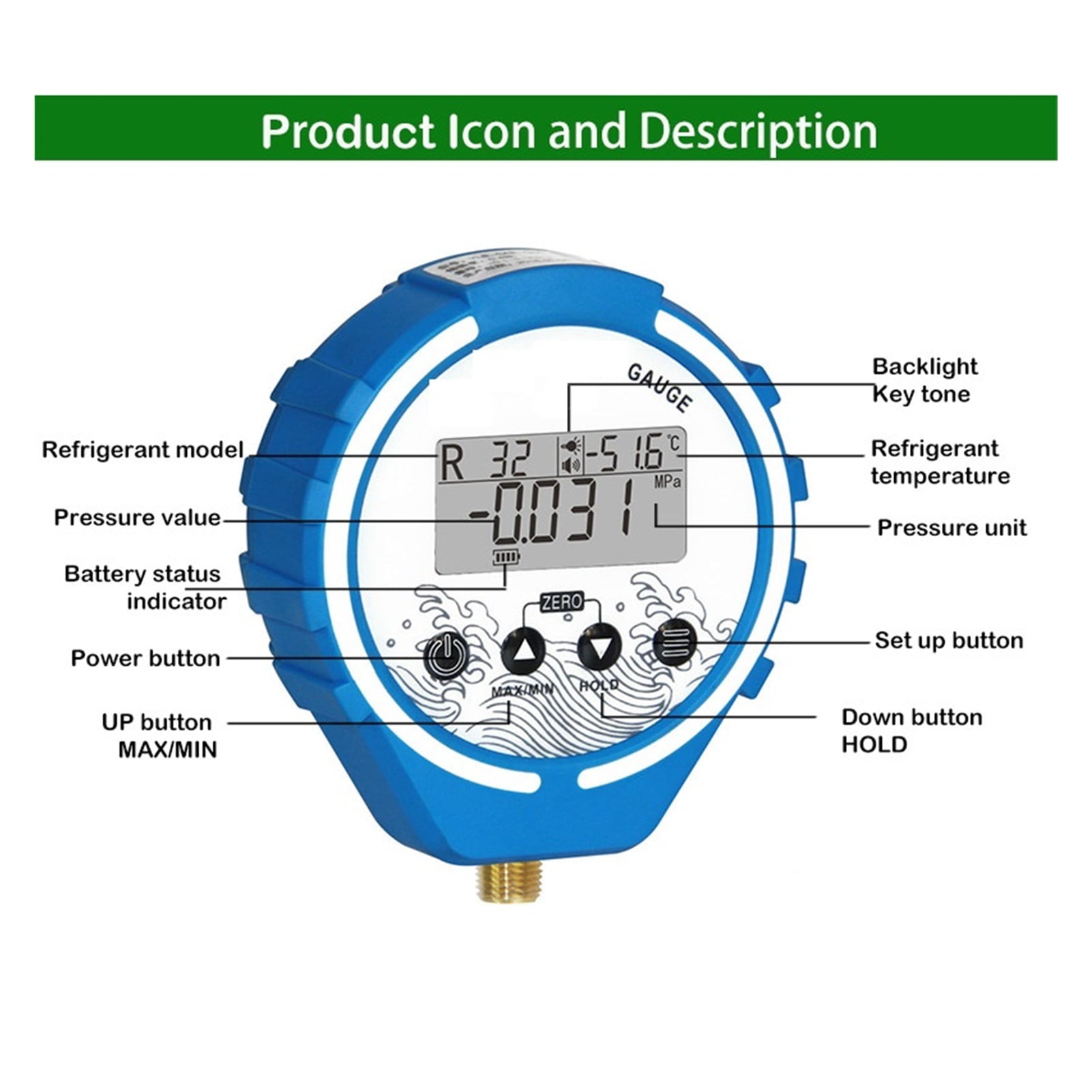 Digital Pressure Gauge Manifold Digital Refrigeration Tester Vacuum Meter HVAC Temperature Tester Pressure