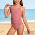 thumbnail image 4 of Tisuna Teen Girl'S Stylish Swimwear Solid Color Sleeveless Crew Neck One-Pieces Swimsuit Fashion Comfort Fit Youth Kids Summer Hawaii Beachwear Pink Size 8-9 Years, 4 of 6