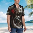 thumbnail image 3 of Pofeuu Realistic Rose Skull Print Hawaiian Shirt for Men Sleeves Casual Button Down Summer Beach Dress Shirts T-Shirts,X-Large, 3 of 7
